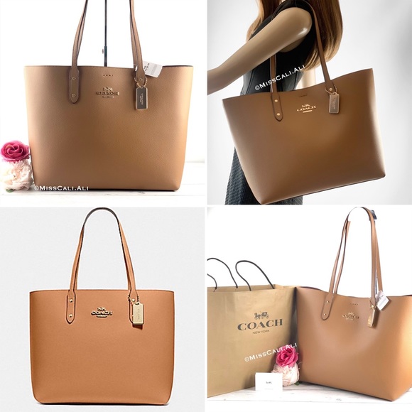 NWT COACH Town Tote Pebbled Leather Bag - Light Saddle - Picture 15 of 15